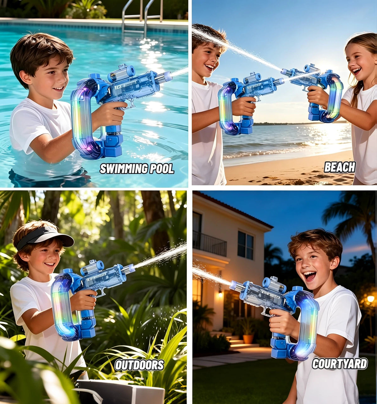 💧 AquaBlast Electric Water Blaster – 750ml Tank, RGB Lights, Rapid Continuous Stream for Pool & Beach Fun